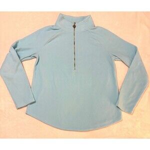 Lilly Pulitzer Skipper Popover Fleece Half Zip Aqua Blue Gold Zipper Medium